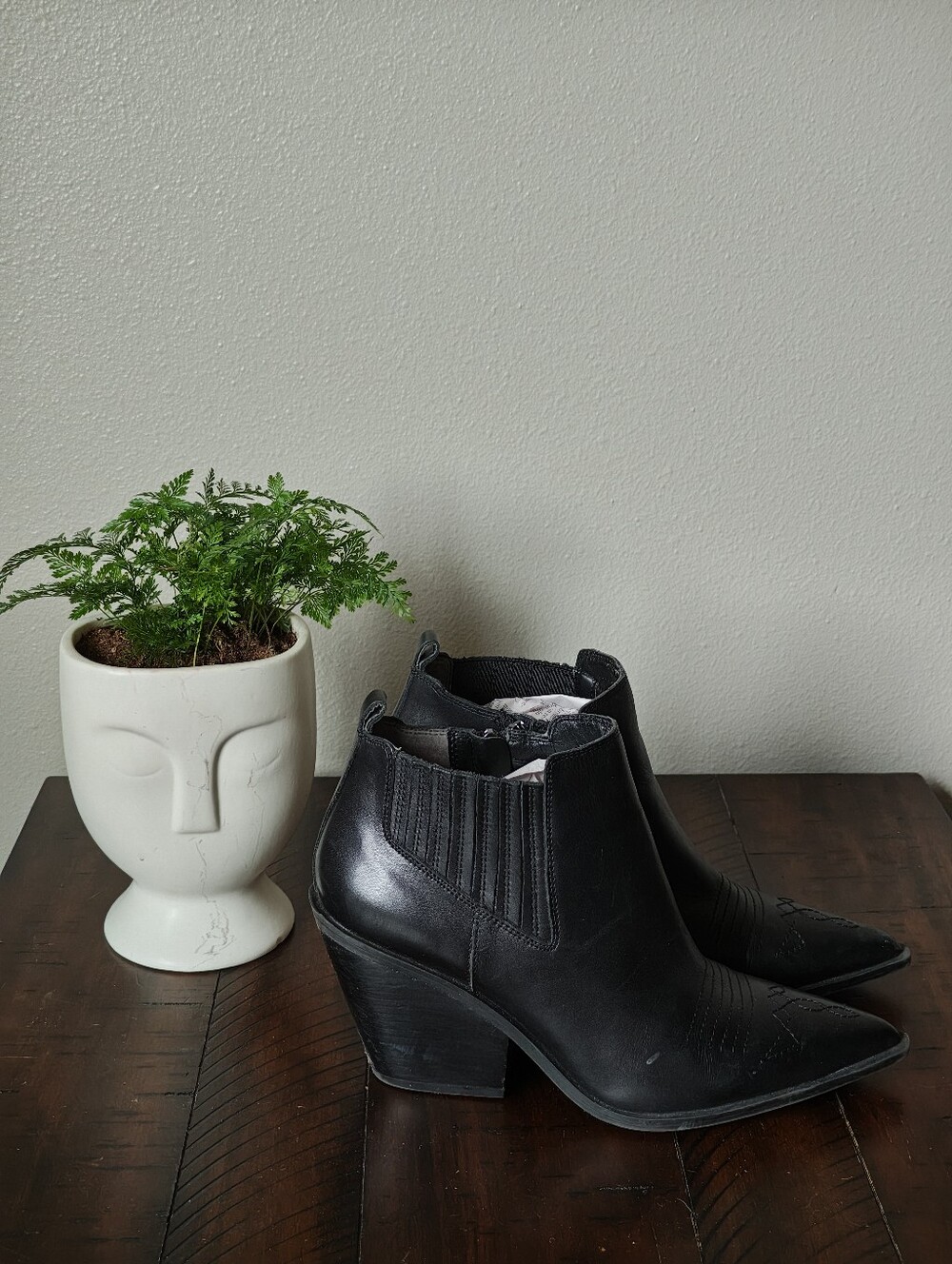 Franco Sarto Black Leather Pointed Ankle Booties